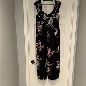 Floral Black Jumpsuit with Ruffle Straps